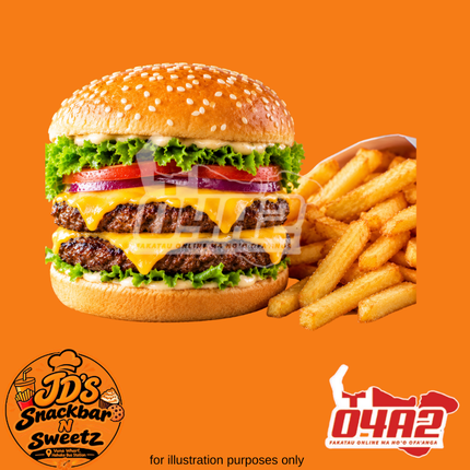 Double Cheese Burger & Fries - “PICK UP FROM JD’s SNACKBAR N SWEETZ, VUNA WHARF HAHAKE BUS STATION”
