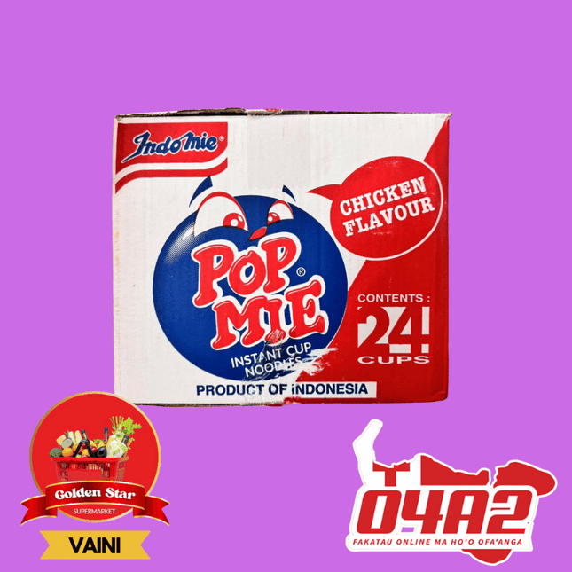 Box of Pop Me Instant Cup Noodles (24 Cups) Chicken Flavour (Out of Stock) - "PICK UP FROM GOLDEN STAR, VAINI TONGATAPU"