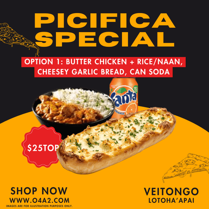 Yummy Pack Option #1 - "PICK UP FROM PICIFICA PIZZA AT LOTOHA’APAI VILLAGE”