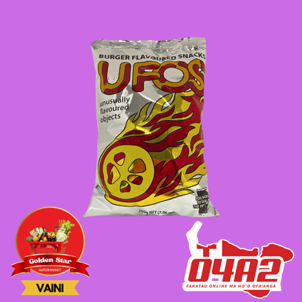 UFOs Burger Flavored Snacks 200g Out of Stock - "PICK UP FROM GOLDEN STAR, VAINI TONGATAPU"
