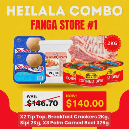 Heilala Combo 1 (2 x Tiptop) (1 x FMF Breakfast Crackers 2kg) (Sipi 2kg) (3 x Palm Corned Beef 326g) - "Pick up from Rainbow Top Market, Fanga