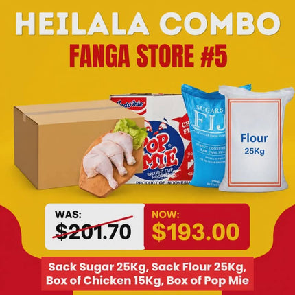 Heilala Combo 5 (1 x Sack of Sugar) (1 x Sack of Flour) (Box of Chicken 15kg) (1 x Box of Pop Mie) - "Pick up from Rainbow Top Market, Fanga