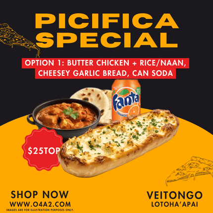 Yummy Pack Option #1 - "PICK UP FROM PICIFICA PIZZA AT LOTOHA’APAI VILLAGE”