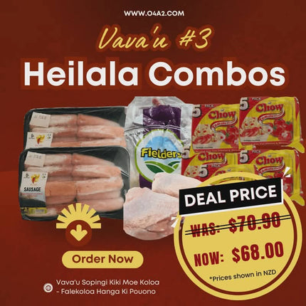 Heilala Combo 3 (2 x Sosisi Tonga) (1 x Jasmine Rice 4kg) (Muipipi 2kg) (5x Chow Noodles) - "Pick up from Z & F Wholesale"