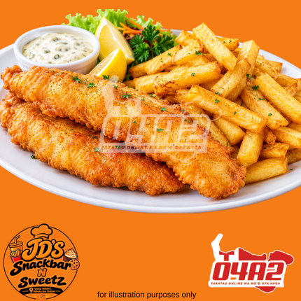 Fish & Chips - “PICK UP FROM JD’s SNACKBAR N SWEETZ, VUNA WHARF HAHAKE BUS STATION”