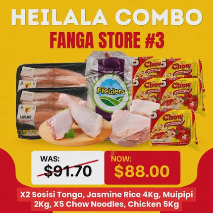 Heilala Combo 3 (2 x Sosisi Tonga) (1 x Jasmine Rice 4kg) (Muipipi 2kg) (5x Chow Noodles) - "Pick up from Rainbow Top Market, Fanga