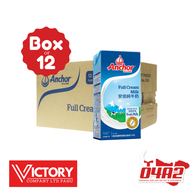 Anchor Milk 12x1L Full Box - "PICK UP FROM VICTORY SUPERMARKET & WHOLESALE, PAHU"