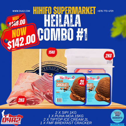 Heilala Combo 1 (2 x Sipi 1kg) (1 x Puha Moa 15kg) (2 x Tiptop Ice Cream 2L) (1 x FMF Breakfast Cracker 2kg) - "Pick up from Hihifo Supermarket in Fo'ui"