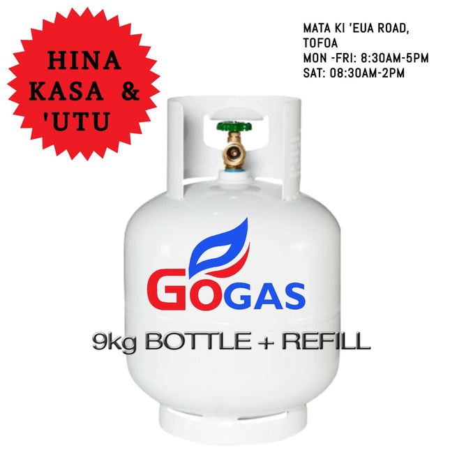 9kg LPG Bottle + Refill - "PICK UP FROM GOGAS MATAKI'EAU ROAD, TOFOA ONLY"