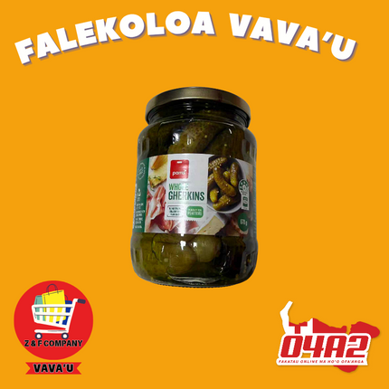 Whole Gherkins 670g - "PICK UP FROM Z&F HANGA KI POUONO, NEIAFU VAVA'U"