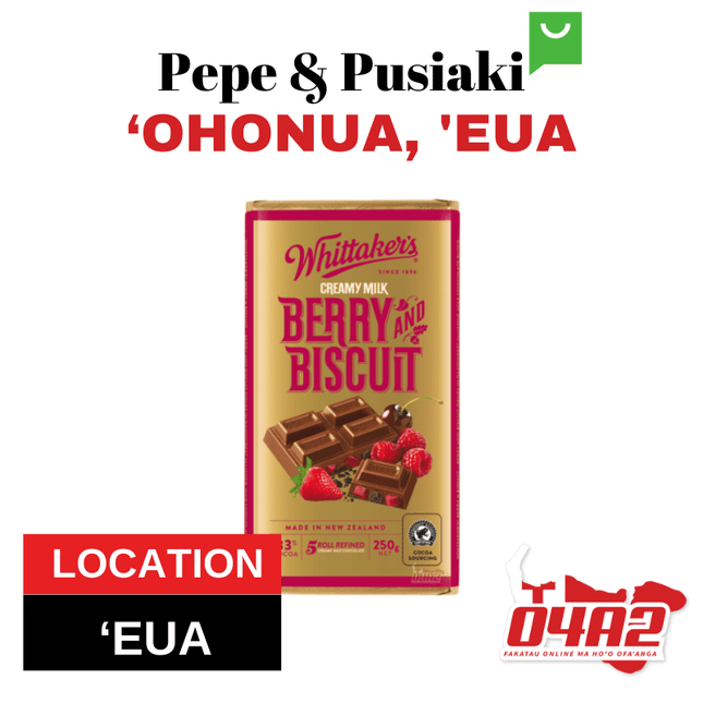 Pa Lole Whittakers Berry & Biscuit - "PICK UP FROM PEPE & PUSIAKI, 'OHONUA, 'EUA"