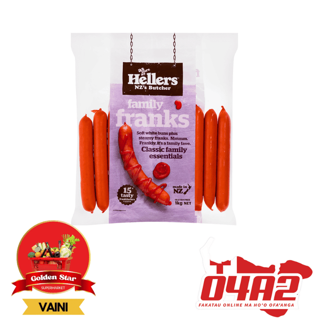 Sosisi Nu'usila (Hellers Family Franks) 1Kg (Out of Stock) - "PICK UP FROM GOLDEN STAR, VAINI TONGATAPU"