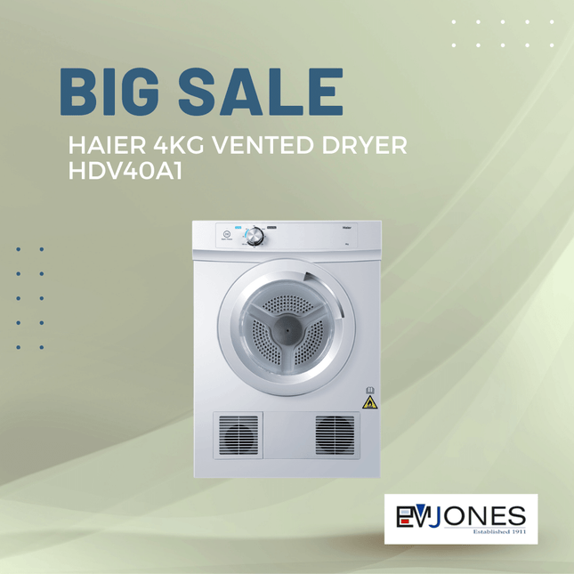 Haier 4kg Vented Dryer HDV40A1 - "PICK UP FROM EM JONES NUKU'ALOFA"