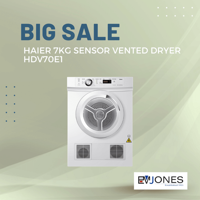 Haier 7kg Sensor Vented Dryer HDV70E1 - "PICK UP FROM EM JONES NUKU'ALOFA"