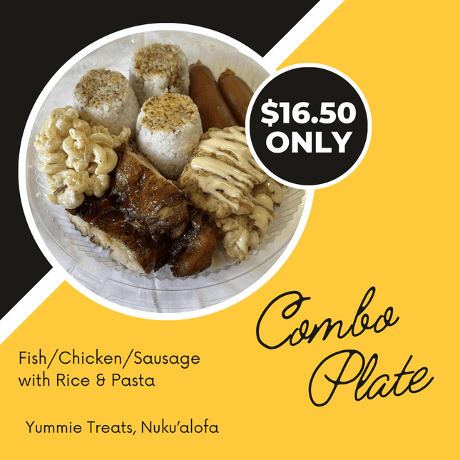 Combo Plate (Fish/Chicken/Sausage) with Rice and Pasta - "PICK UP FROM YUMMIE TREATS, NUKUALOFA"