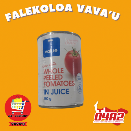 Whole Peeled Tomatoes In Juice - "PICK UP FROM Z&F HANGA KI POUONO, NEIAFU VAVA'U"