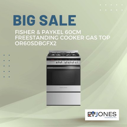 F&P 60cm Freestanding Cooker Gas Top OR60SDBGFX2 - "PICK UP FROM EM JONES NUKU'ALOFA"