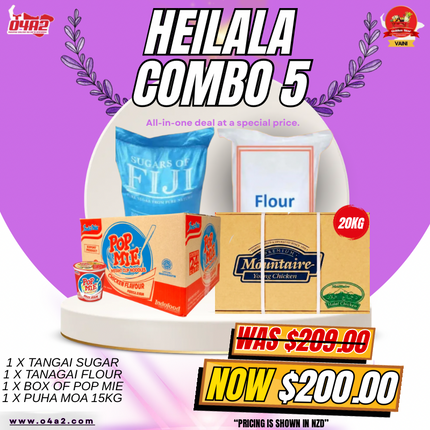 Heilala Combo 5 (1  x Tangai Sugar) (1 x Tangai Flour) (1 x Box of PopMie) (1 x Puha Moa 15kg) - "Pick up from Golden Star in Vaini"