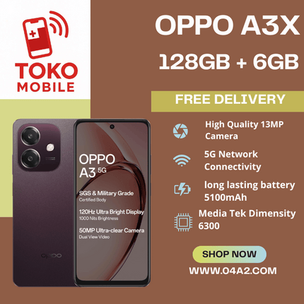 OPPO A3X 128GB + 6GB  - “Free Delivery by Toko Mobile”