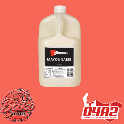 Gilmours Mayonnaise 5L - “PICK UP AT BAKO STORE IN PANGAI OR HIHIFO HA’APAI BRANCHES”