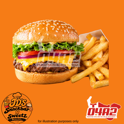 Beef Burger & Fries - “PICK UP FROM JD’s SNACKBAR N SWEETZ, VUNA WHARF HAHAKE BUS STATION”