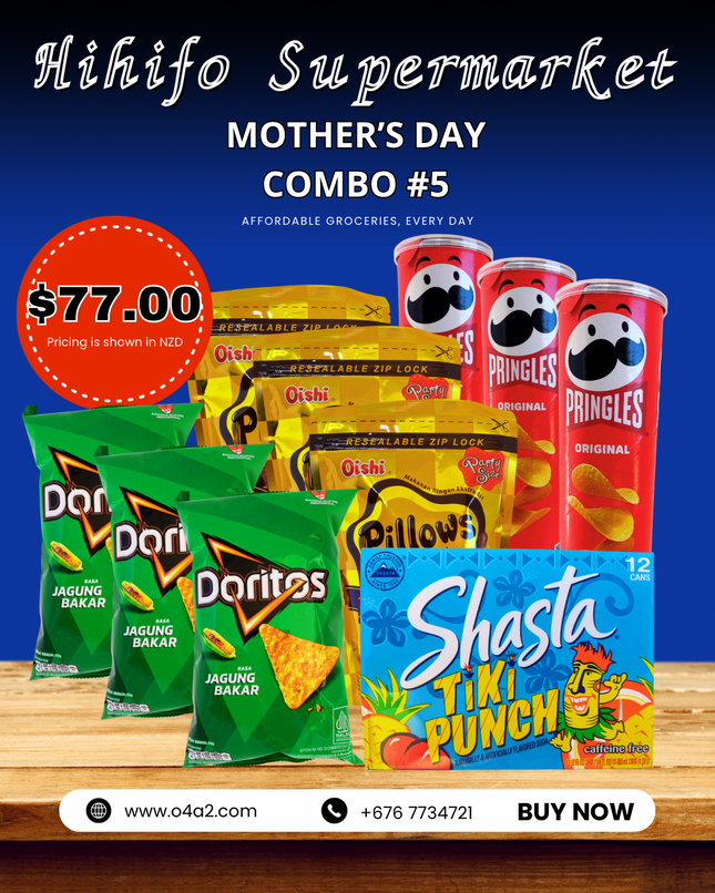 (3x Doritos) (3x Pillows) (3x Pringles) (1x Puha Shasta) - “PICK UP FROM HIHIFO SUPERMARKET, FO’UI”
