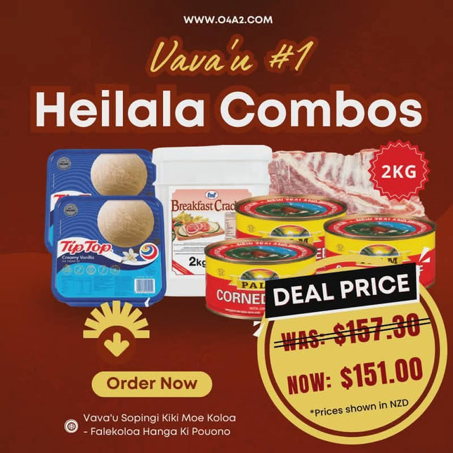 Heilala Combo 1 (2 x Tiptop) (1 x FMF Breakfast Crackers 2kg) (Sipi 2kg) (3 x Palm Corned Beef 326g) - "Pick up from Z & F Wholesale, Vava'u"