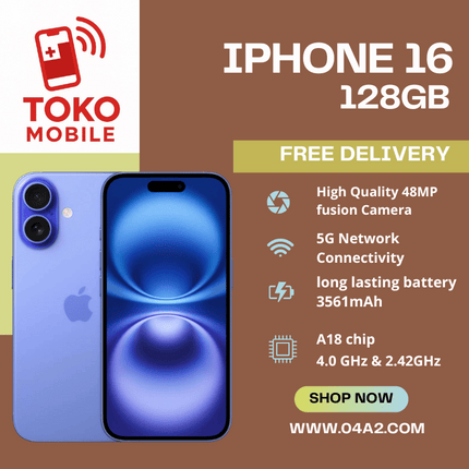 iPhone 16 128GB - “Free Delivery by Toko Mobile”