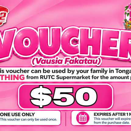 $50 Vausia Fakatau - "PICK UP FROM RUTC SUPERMARKET, HALALEVA"