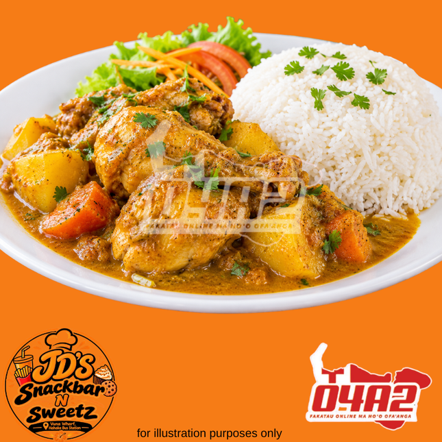 Chicken Curry & Rice/Manioke - “PICK UP FROM JD’s SNACKBAR N SWEETZ, VUNA WHARF HAHAKE BUS STATION”