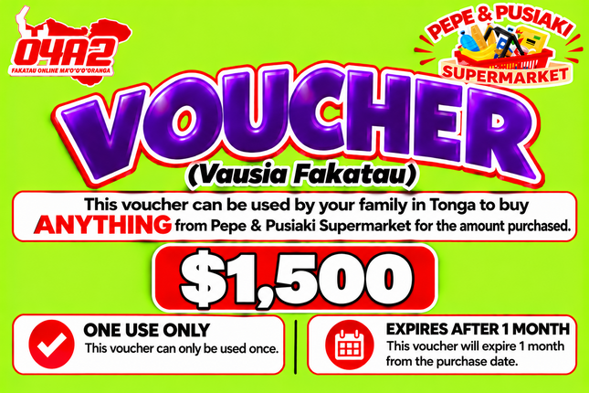 $1,500 Vausia Fakatau - “PICK UP FROM PEPE & PUSIAKI SUPERMARKET, ‘EUA”