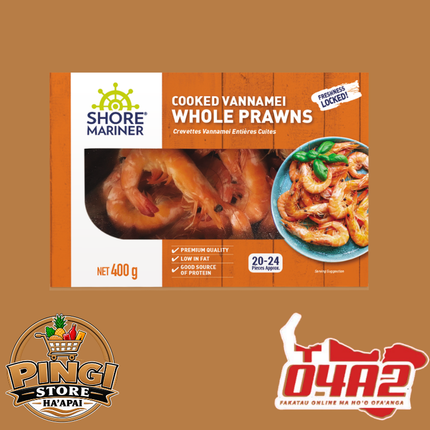 Cooked Vannamei Whole Prawns 400g- “PICK UP FROM PINGI STORE, HA'APAI"