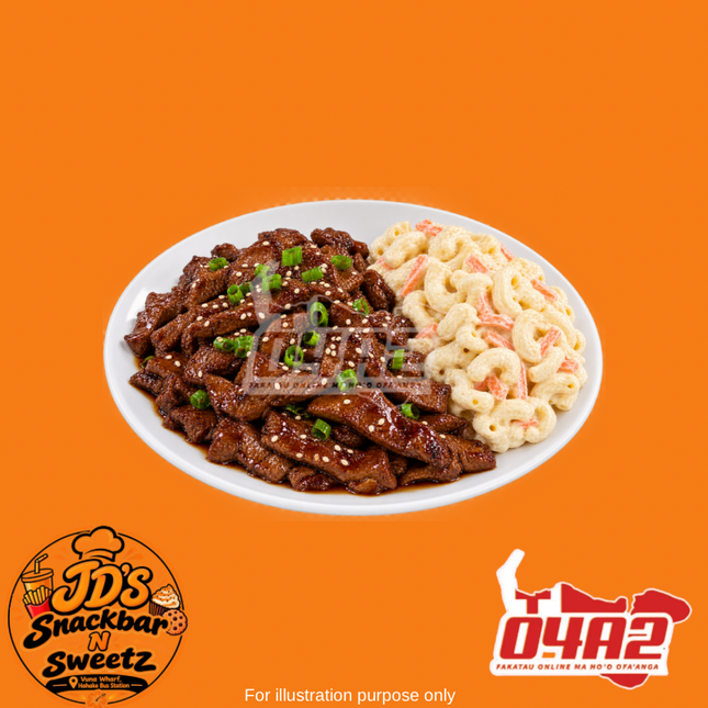 Beef Teriyaki + Mac Salad - “PICK UP FROM JD’s SNACKBAR N SWEETZ, VUNA WHARF HAHAKE BUS STATION”