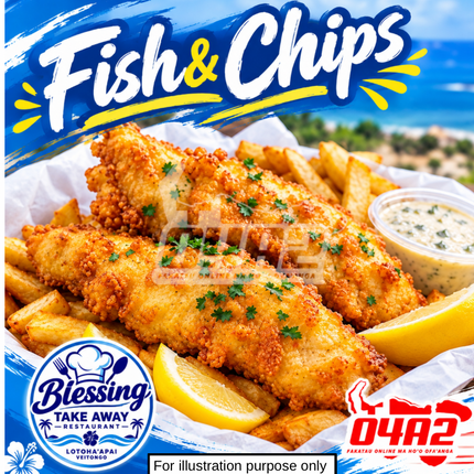 Fish & Chips - “PICK UP AT BLESSING TAKE AWAY, LOTOHA’APAI VEITONGI”