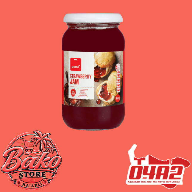Pams Strawberry Jam 450g - “PICK UP AT BAKO STORE IN PANGAI OR HIHIFO HA’APAI BRANCHES”