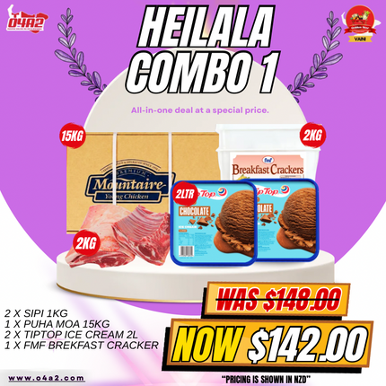 Heilala Combo 1 (2 x Sipi 1kg) (1 x Puha Moa 15kg) (2 x Tiptop Ice Cream 2L) (1 x FMF Breakfast Cracker 2kg)- "Pick up from Golden Star in Vaini"