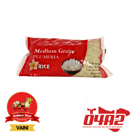 RICE Medium Grain PLUMERIA 1KG (Laise) - "PICK UP FROM GOLDEN STAR, VAINI TONGATAPU"