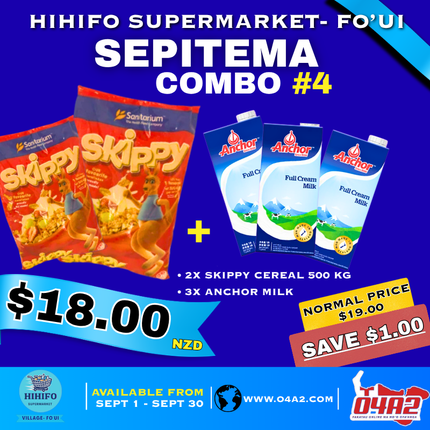 Fo’ui Sepitema Combo 4 (2x Skippy + 3x anchor milk) - “PICK UP FROM HIHIFO SUPERMARKET, FO’UI”