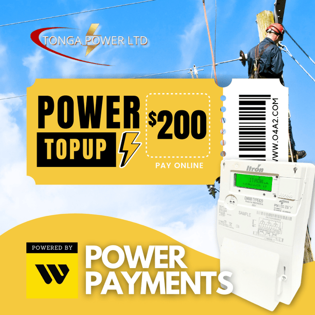 Tonga Power $200TOP - "PAID DIRECT TO ACCOUNT, WEEKDAYS 12PM & 3PM"