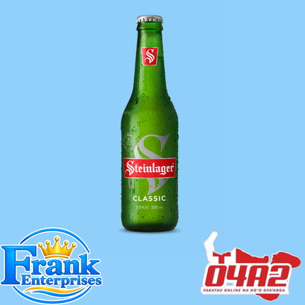 Steinlager Beer Bottle - “PICK UP FROM FRANK ENTERPRISE LTD, MA’UFANGA”