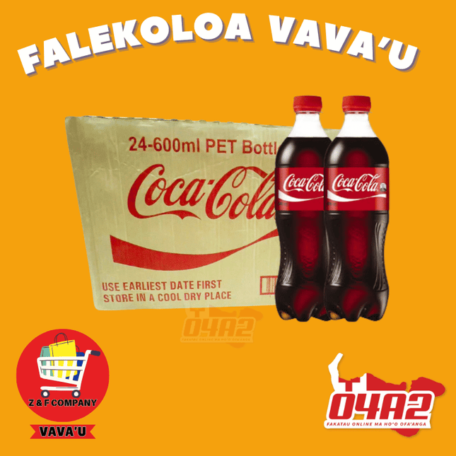 Coca Cola Puha 24-600ML - "PICK UP FROM Z&F HANGA KI POUONO, NEIAFU VAVA'U"