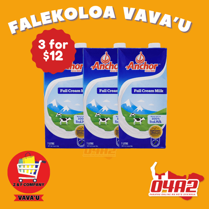 Three Anchor Full Cream Milk 1L - "PICK UP FROM Z&F HANGA KI POUONO, NEIAFU VAVA'U"