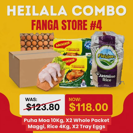 Heilala Combo 4 (1 x Puha Moa 10kg) (2 x Whole Packet Maggi) (1 x Jasmine Rice 4kg) (2 x Tray of Eggs) - "Pick up from Rainbow Top Market, Fanga