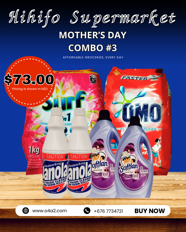 (1x Surf 1kg) (1x OMO 1kg) (2x Janola 750ml) (2x Softln 2L) - “PICK UP FROM HIHIFO SUPERMARKET, FO’UI”