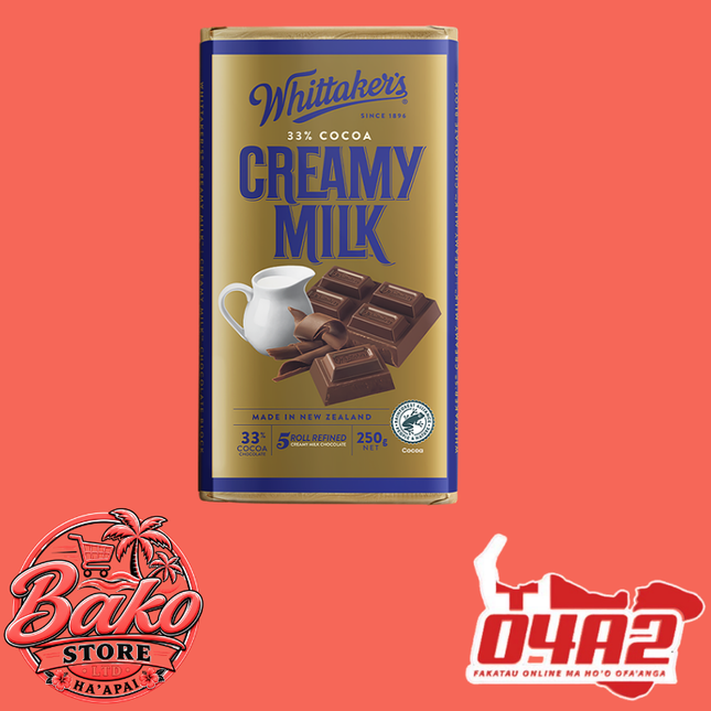 Whittakers Creamy Milk 250g - “PICK UP AT BAKO STORE IN PANGAI OR HIHIFO HA’APAI BRANCHES”