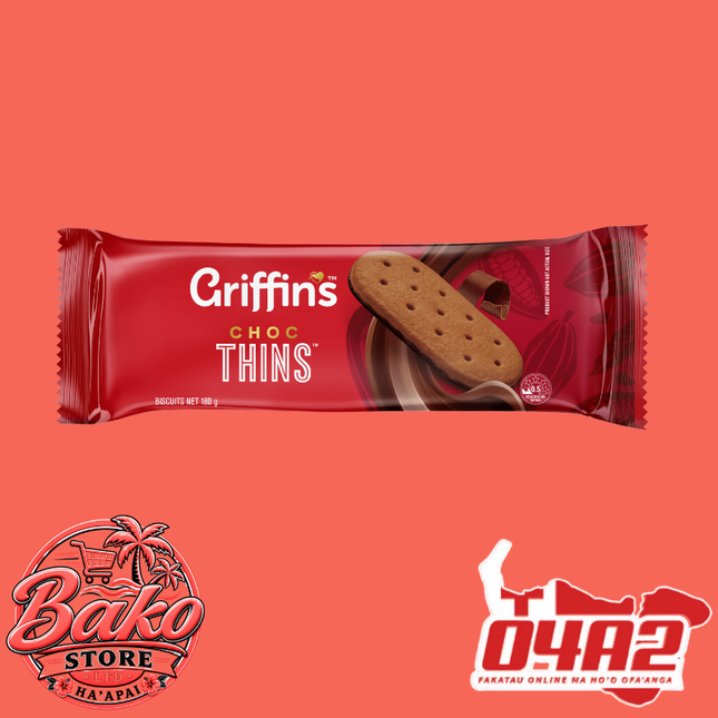 Griffins Choc Thins 180g - “PICK UP AT BAKO STORE IN PANGAI OR HIHIFO HA’APAI BRANCHES”