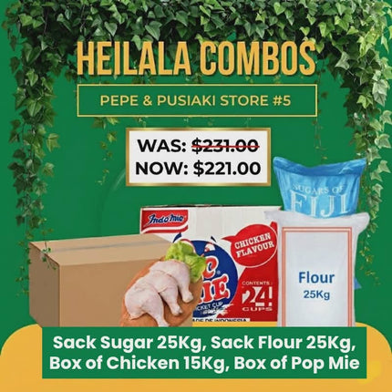 Heilala Combo 5 (1 x Sack of Sugar) (1 x Sack of Flour) (Box of Chicken 15kg) (1 x Box of Pop Mie) - "Pick up from Pepe & Pusiaki in 'Eua"