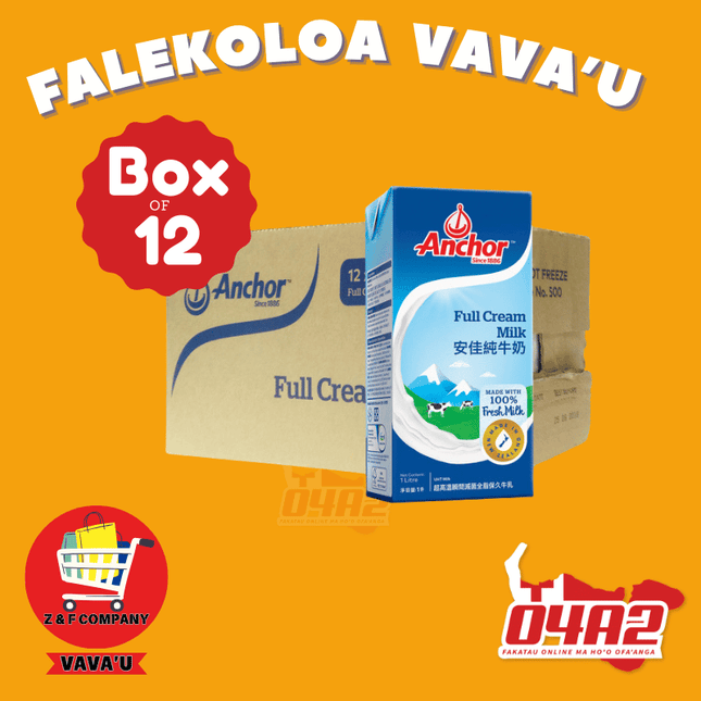 Box of 12 Anchor Full Cream Milk - "PICK UP FROM Z&F HANGA KI POUONO, NEIAFU VAVA'U"