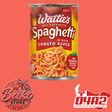 Watties Spaghetti 420g - “PICK UP AT BAKO STORE IN PANGAI OR HIHIFO HA’APAI BRANCHES”