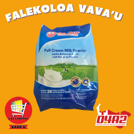 Anchor Full Molk Cream Powder 800g - "PICK UP FROM Z&F HANGA KI POUONO, NEIAFU VAVA'U"